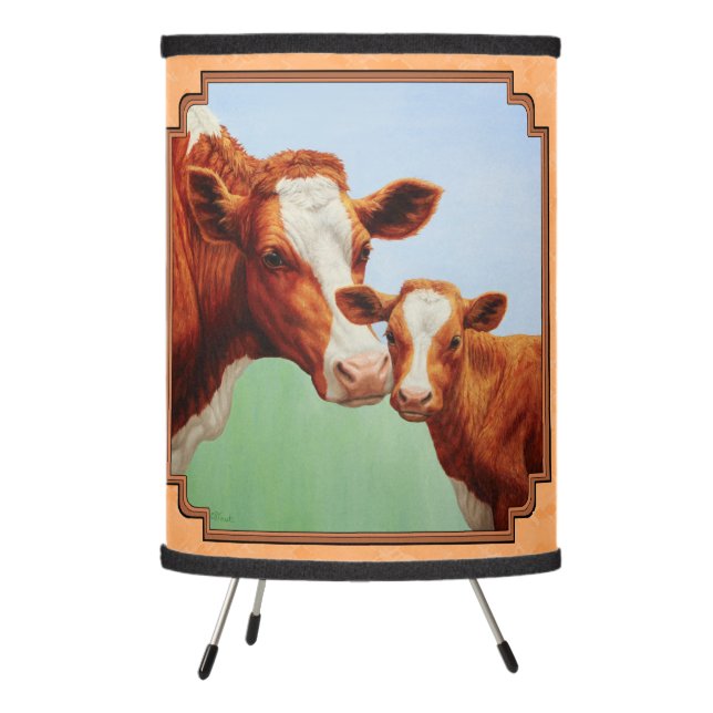 Guernsey Calf and Mother Cow Peach Tripod Lamp (Left)