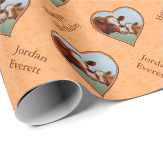 Guernsey Calf and Mother Cow Peach Wrapping Paper