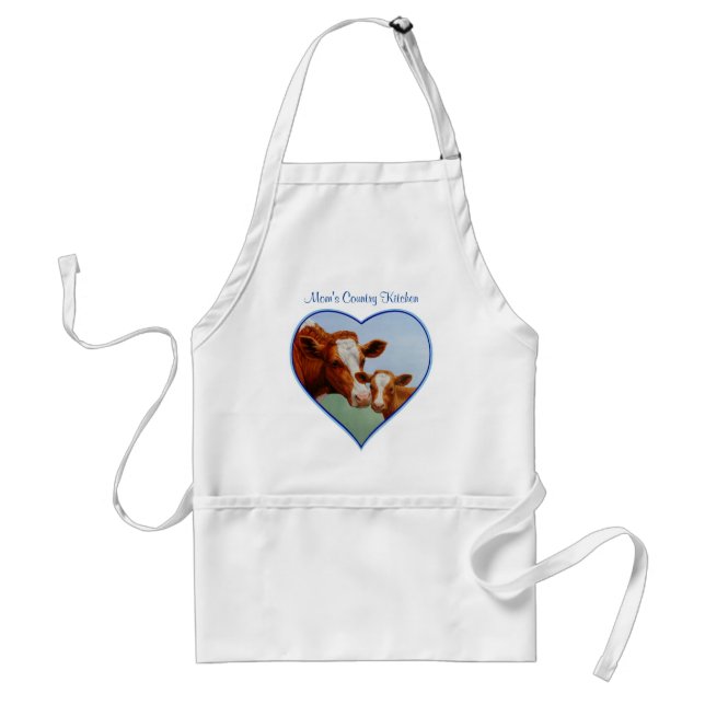 Guernsey Cow and Calf Blue Heart Adult Apron (Front)