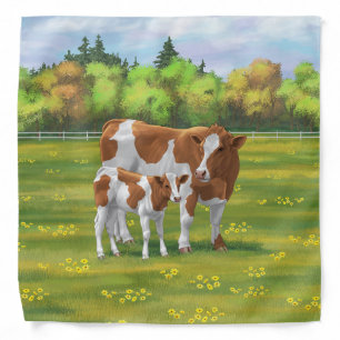 Guernsey Cow & Cute Calf in Summer Pasture Bandana