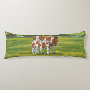 Guernsey Cow & Cute Calf in Summer Pasture Body Pillow