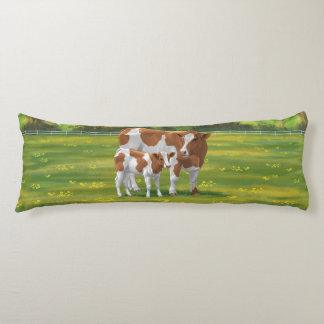 Guernsey Cow & Cute Calf in Summer Pasture Body Pillow