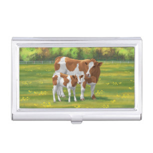 Guernsey Cow & Cute Calf in Summer Pasture Business Card Case