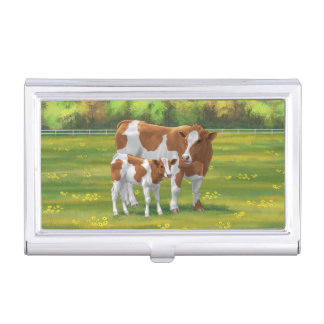 Guernsey Cow & Cute Calf in Summer Pasture Business Card Case
