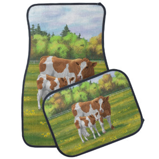 Guernsey Cow & Cute Calf in Summer Pasture Car Floor Mat