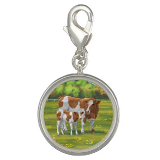 Guernsey Cow & Cute Calf in Summer Pasture Charm