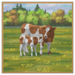 Guernsey Cow &amp; Cute Calf in Summer Pasture Fabric