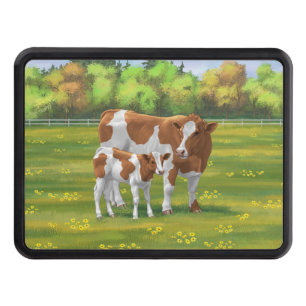 Guernsey Cow & Cute Calf in Summer Pasture Hitch Cover