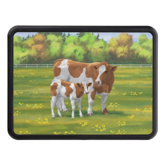 Guernsey Cow & Cute Calf in Summer Pasture Hitch Cover