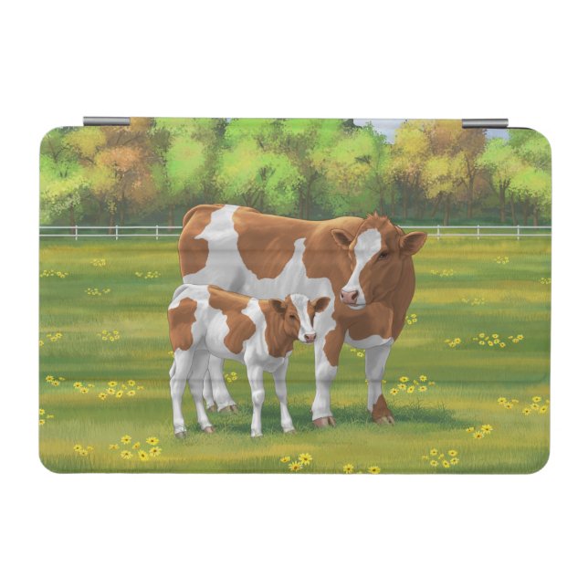 Guernsey Cow & Cute Calf in Summer Pasture iPad Mini Cover (Horizontal)