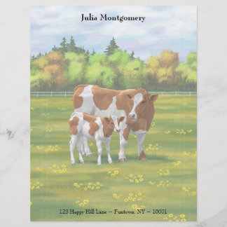Guernsey Cow & Cute Calf in Summer Pasture Letterhead