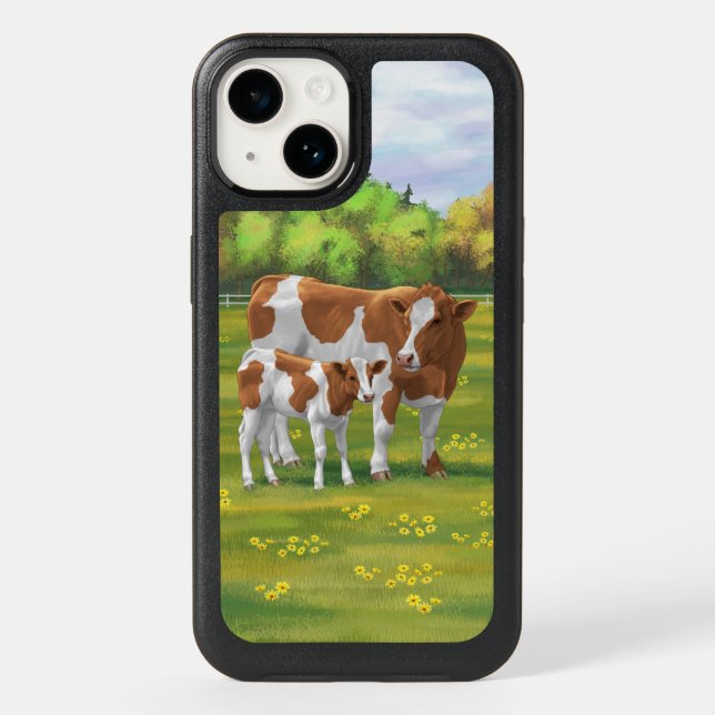Guernsey Cow & Cute Calf in Summer Pasture Otterbox iPhone Case (Back)