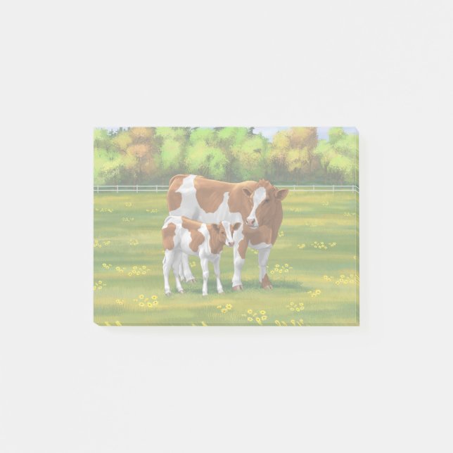 Guernsey Cow & Cute Calf in Summer Pasture Post-it Notes (Front)