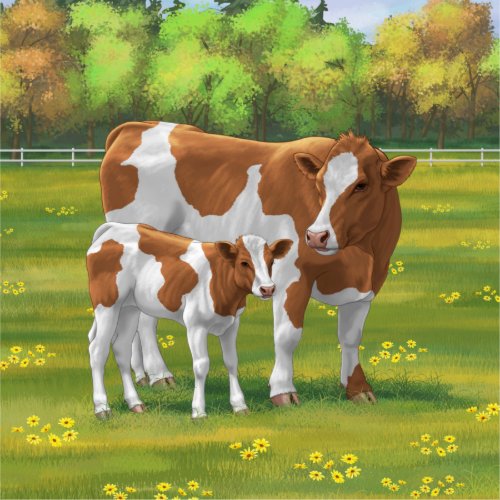 Guernsey Cow  Cute Calf in Summer Pasture Sticker