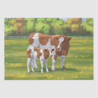 Guernsey Cow & Cute Calf in Summer Pasture Tissue Paper