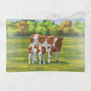Guernsey Cow & Cute Calf in Summer Pasture Trinket Tray