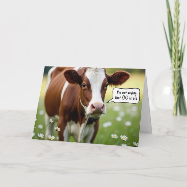 Guernsey Cow Humor For 80th Birthday Card (Front)