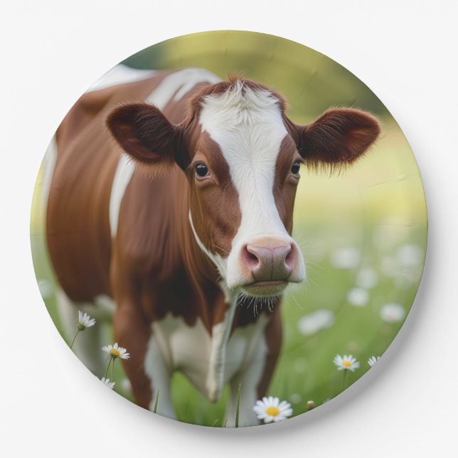 Guernsey Cow In Daisy Field Paper Plates (Front)