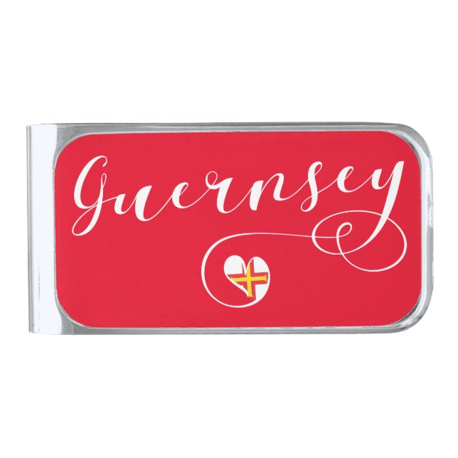 Guernsey Flag Heart, Channel Islands Silver Finish Money Clip (Front)
