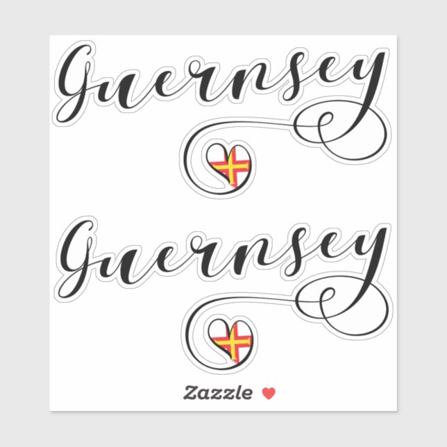 Guernsey Flag Heart Script Design Sticker (Sheet)