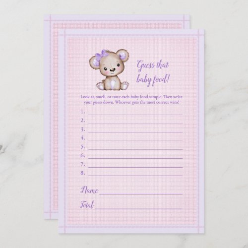 Guess Baby Food Cute Purple Bear Baby Game Card