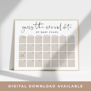 Guess Baby's Arrival Date Baby Shower Game Poster