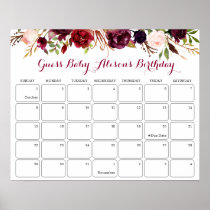 Guess Baby's Birthday Baby Shower Burgundy Floral Poster