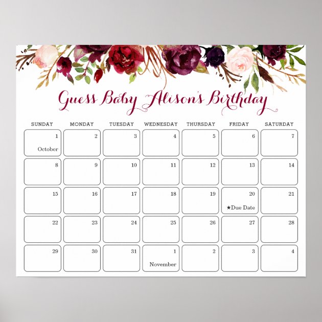 guess baby's birthday calendar