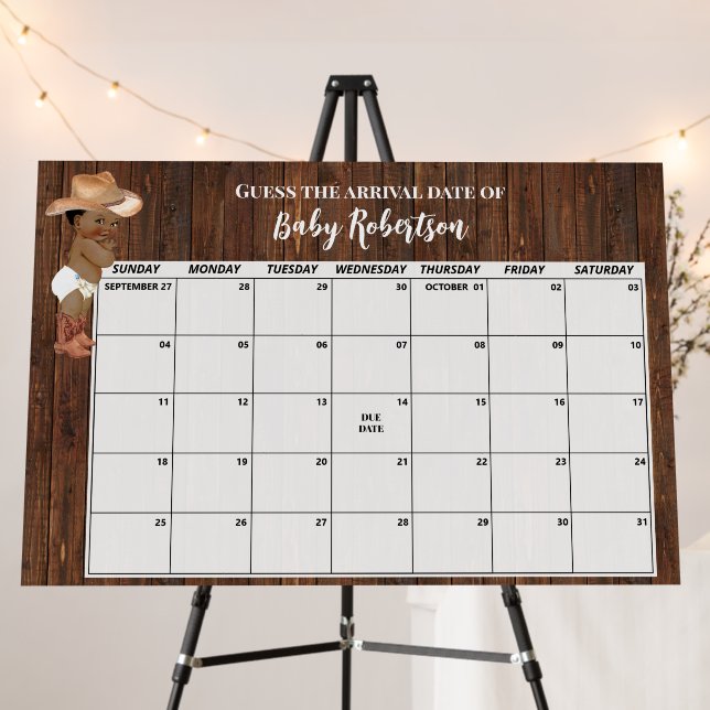 Guess Due Date Calendar AA Cowboy Baby Shower Foam Board (In Situ (Stand))