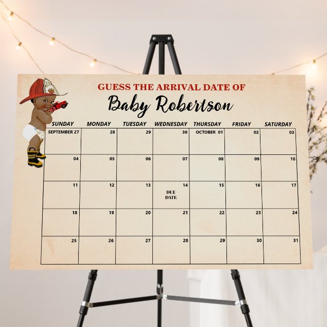 Guess Due Date Calendar AA Firefighter Baby Shower Foam Board (In Situ (Stand))