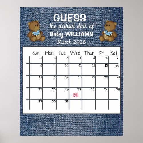 Guess Due Date Calendar Baby Girl Poster