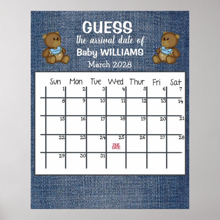 Guess Due Date Calendar Baby Girl Poster Zazzle com