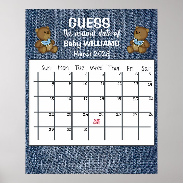 Guess Due Date Calendar Baby Girl Poster Zazzle