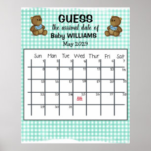 Guess Due Date Calendar with Bears Poster
