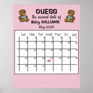 Guess Due Date Calendar with Bears Poster