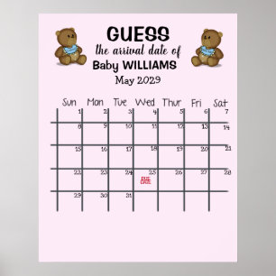 Guess Due Date Calendar with Bears Poster