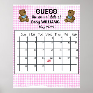 Guess Due Date Calendar with Bears Poster