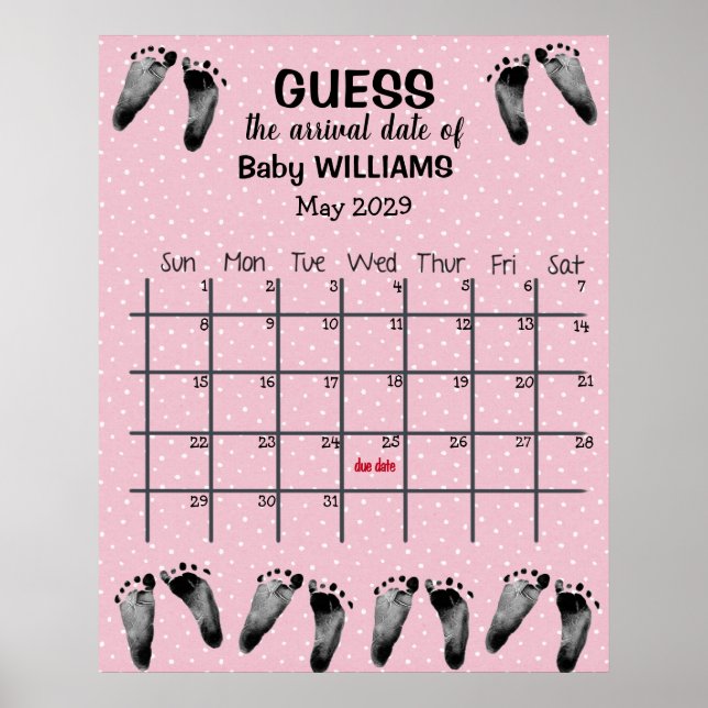 Guess Due Date Calendar with Footprints Poster (Front)