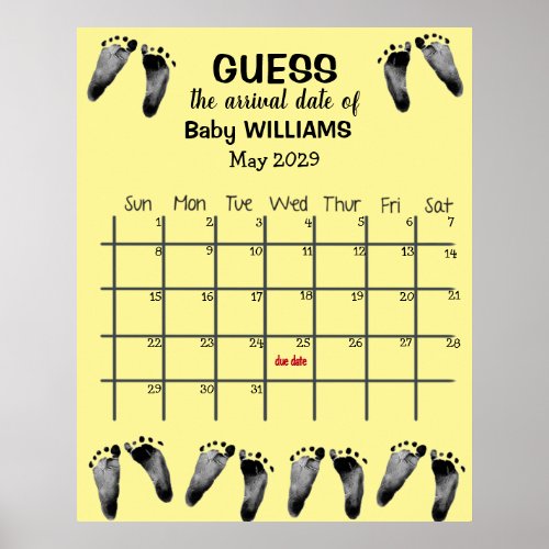 Guess Due Date Calendar with Footprints Poster