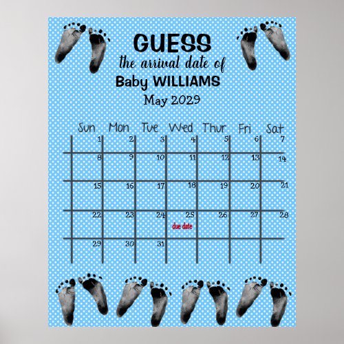 Guess Due Date Calendar with Footprints Poster