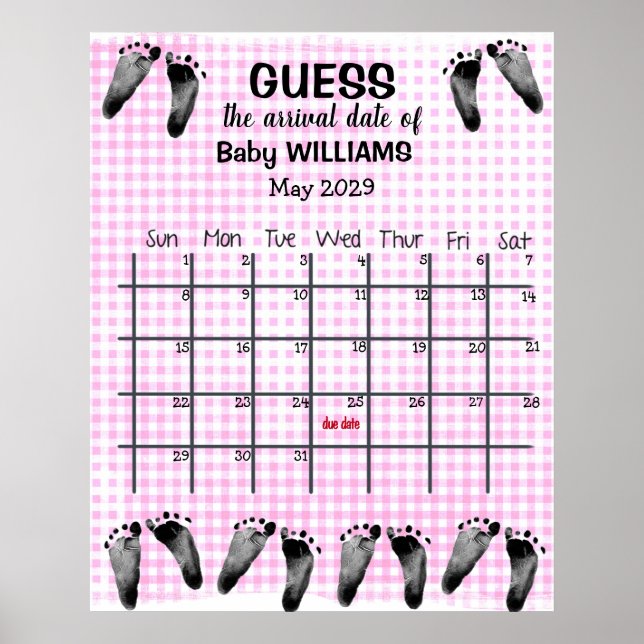 Guess Due Date Calendar with Footprints Poster (Front)