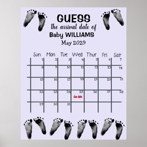 Guess Due Date Calendar with Footprints Poster