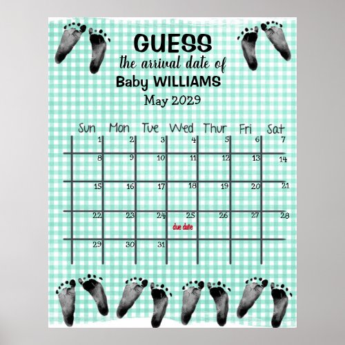 Guess Due Date Calendar with Footprints Poster