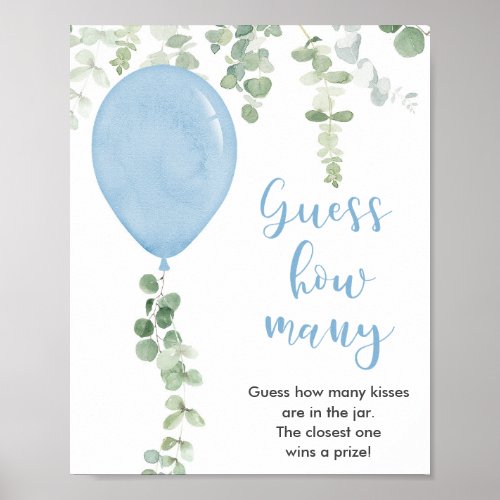 Guess how many baby shower game blue balloons poster