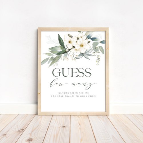 Guess How Many Baby Shower Game Sign Floral Leaves