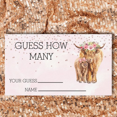 Guess how Many Baby Shower Highland Cow Game  Business Card