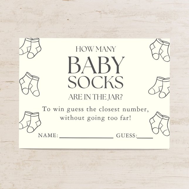 Guess How Many Baby Socks Minimal Baby Shower Game Enclosure Card (Creator Uploaded)