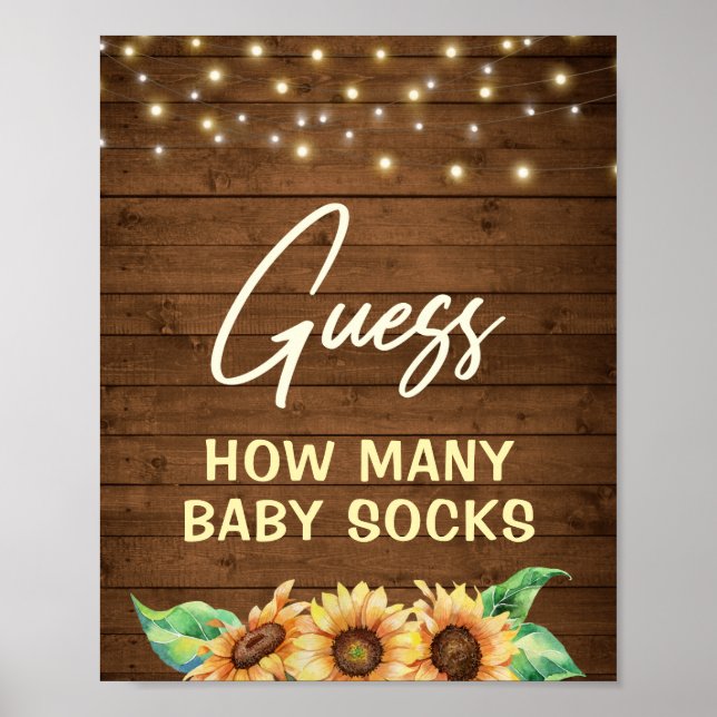 Guess How Many Baby Socks Rustic Sunflower Shower Poster (Front)