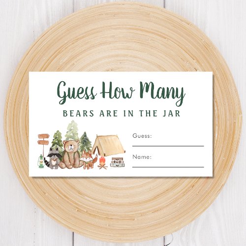 Guess How Many Bears Woodland Baby Shower Game Enclosure Card