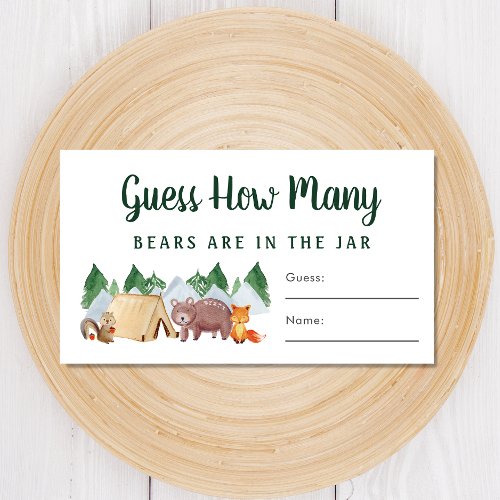 Guess How Many Bears Woodland Baby Shower Game Enclosure Card